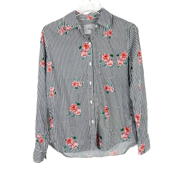 Rails Taylor Floral Stripe Shirt Buttondown Long Sleeves Size XS L2769 - Picture 2 of 10